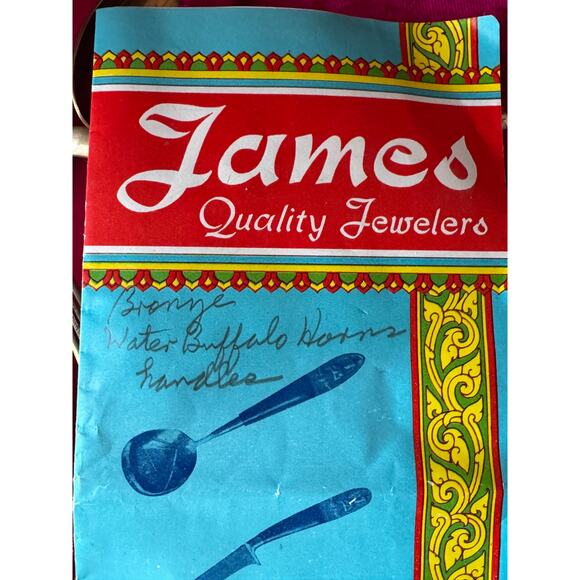 Vintage James Quality Jewelers Thailand Bronze Flatware Set Buffalo Horn 29 Pc